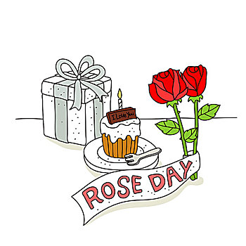 插画,杯形蛋糕,礼盒,玫瑰