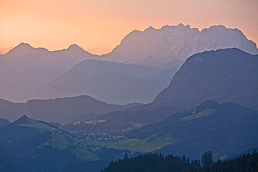 奥地利,提洛尔,山,早晨,亮光
