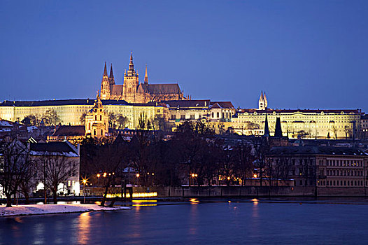 布拉格城堡,拉德肯尼,老,城镇,风景,山,夜晚,老城,世界遗产,布拉格,布拉哈,捷克共和国,欧洲