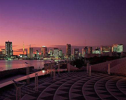 夜景,高层建筑,东京港区,码头