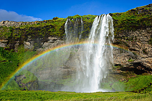 瀑布,彩虹,河,冰岛,欧洲