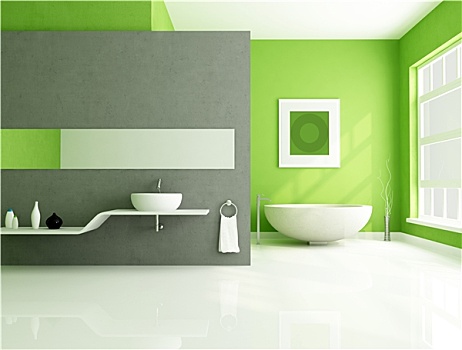 绿色,灰色,现代,浴室