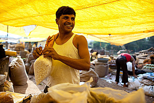 摊贩,包,农产品,市场,果阿,印度