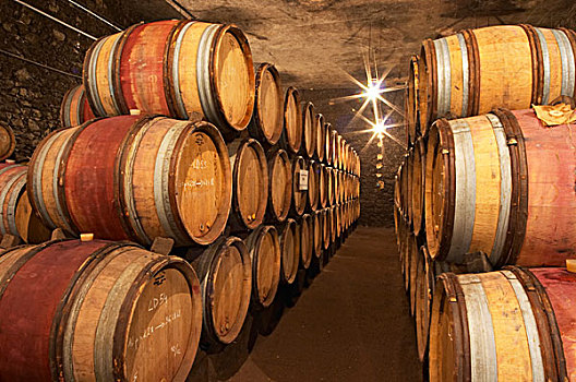葡萄酒厂,桶藏发酵,地窖,堆积,橡木桶