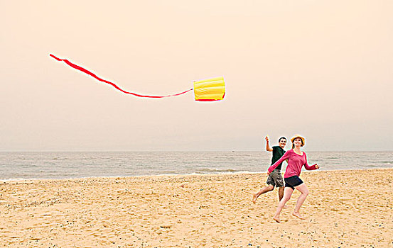 幸福伴侣,飞行,风筝,海滩