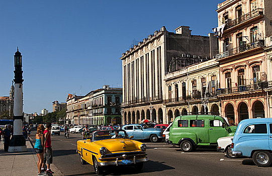 老,经典,美洲,汽车,中心,街道,哈瓦那,古巴