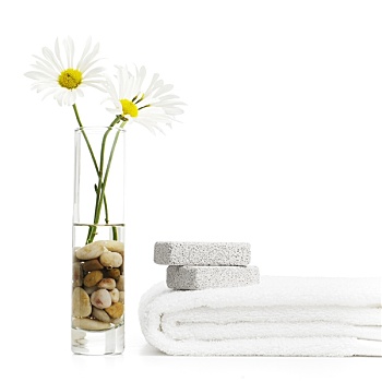 花,毛巾,浮岩,白色背景