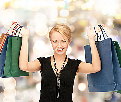 购物,零售,概念,可爱,女人,购物袋