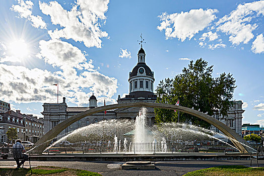 风景,市政厅,拱形,喷泉,加拿大