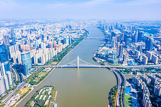 航拍珠江上的广州猎德大桥,广州华南大桥,广州琶洲大桥