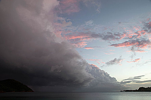 生動,烏云,接近,海岸線,美國維京群島