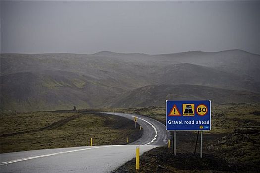 路标,雾状,风景,冰岛