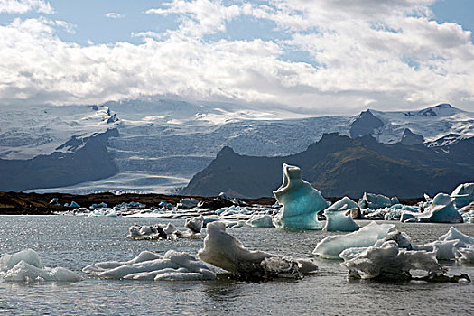 风景,泻湖,冰岛,冰冷,水,小,冰山,雪山,背景