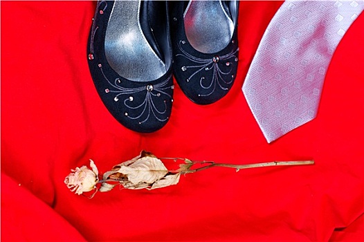 女黑人,鞋,玫瑰,领带,红色背景