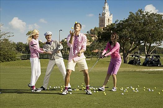 四个,朋友,乐趣,高尔夫球场,比尔提默高尔夫球场,比尔提默酒店,珊瑚顶市,佛罗里达,美国
