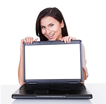 微笑,女人,留白,笔记本电脑,显示屏