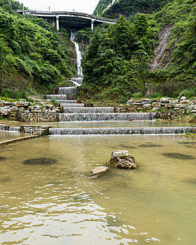 重庆綦江区万盛黑山谷风景区的瀑布与小溪流