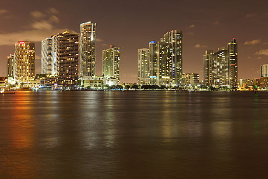 天际线,迈阿密,夜晚,迈阿密海滩,佛罗里达,美国,北美