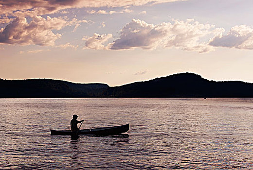 男人,独木舟,安大略湖