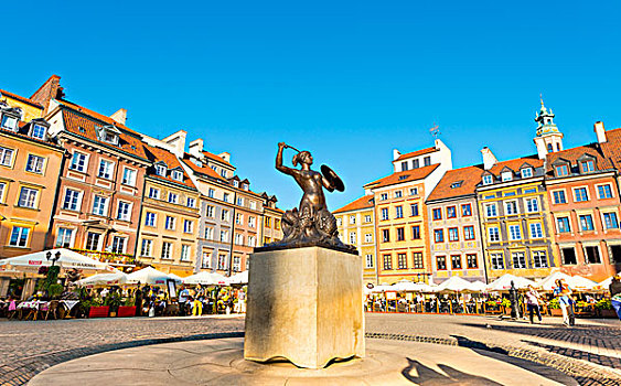 美人鱼,雕塑,市场,餐馆,历史,中心,华沙,波兰,欧洲