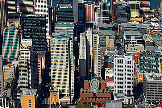 美国,加利福尼亚,旧金山,摩天大楼,街道,第三,市区,俯视