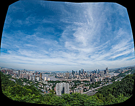 2019年重庆市南岸区南山老君洞道观俯瞰重庆渝中与南岸两区