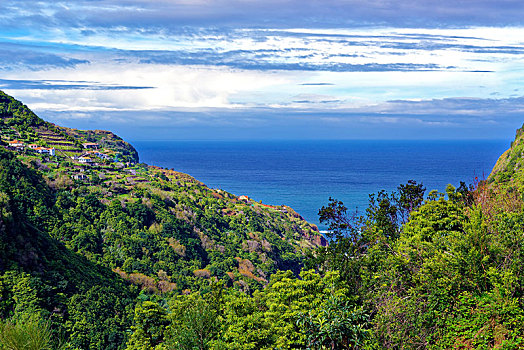 俯视图,马德拉岛,海岸,靠近,看,大西洋,海洋