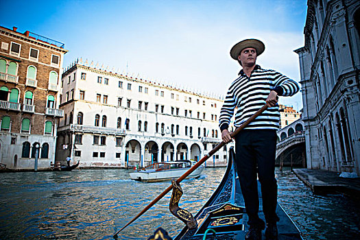 平底船船夫,划船,小船,威尼斯,意大利