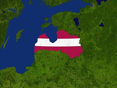卫星图,拉脱维亚,旗帜,遮盖