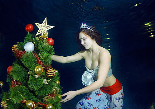 女人,装饰,圣诞树,水下,敖德萨,乌克兰,东欧