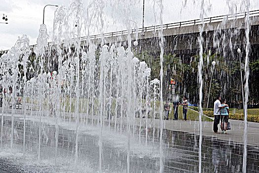 喷泉,展示,正面,城市,港口,新加坡