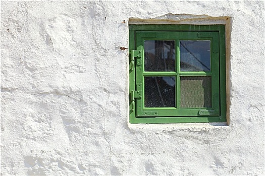 绿色,老,窗户,白色背景,墙壁,建筑细节