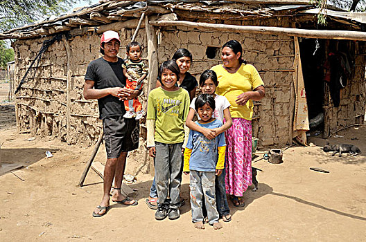 家庭,印第安人,部落,正面,小屋,圣马利亚,奶奶,查科,萨尔塔省,阿根廷,南美
