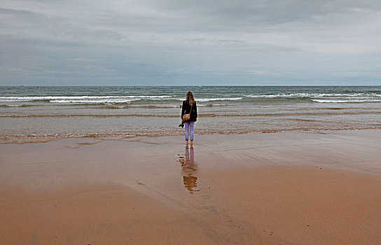 女人,孤单,海滩