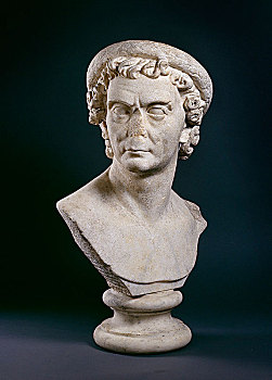 罗马人,大理石,半身像,男人,穿,花环,橄榄,叶子,艺术家,未知