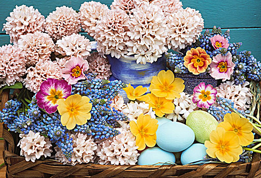 春花,复活节彩蛋,篮子