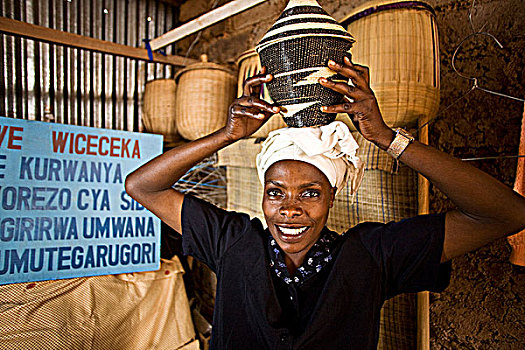卢旺达,编织,合作,展示,传统,篮子