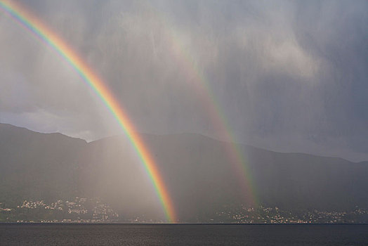彩虹,上方,湖,马焦雷湖,风景,阿斯科纳,提契诺河,瑞士,欧洲