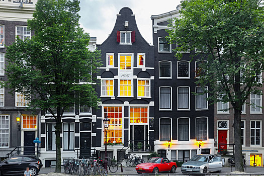夜晚,阿姆斯特丹,房子,荷兰