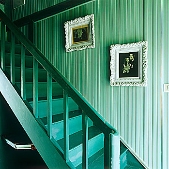 楼梯,19世纪,训练,旅店,涂绘,年轻,松树