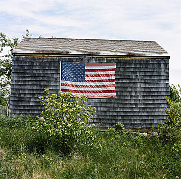 美国国旗,木质,建筑,缅因,美国
