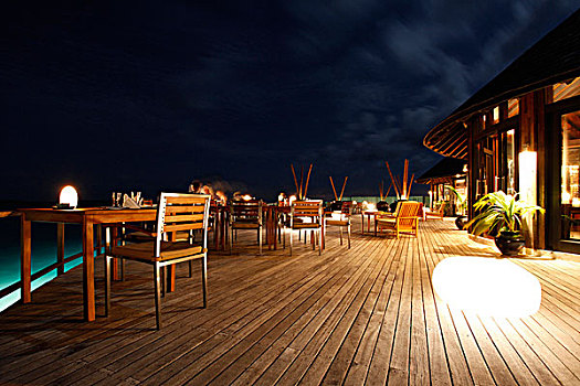 餐馆,夜晚,岛屿,环礁,马尔代夫,印度洋