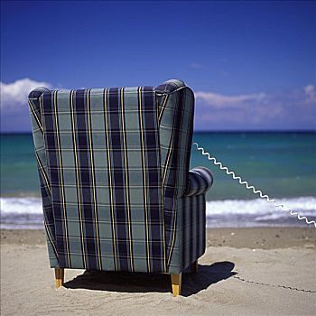 后视图,扶手椅,海滩