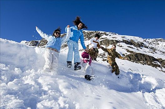 孩子,玩,雪中,奥地利,欧洲