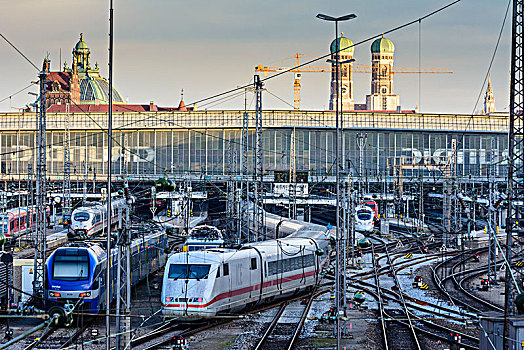 慕尼黑,法兰克福火车站,枢纽站,火车,教堂,圣母教堂,上巴伐利亚,巴伐利亚,德国