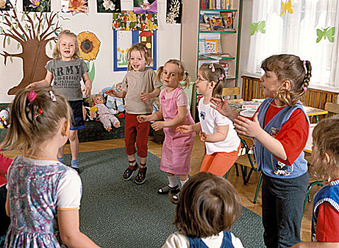幼儿园,孩子,跳舞,左边,右边,正面,看
