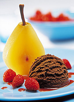巧克力冰淇淋,水果