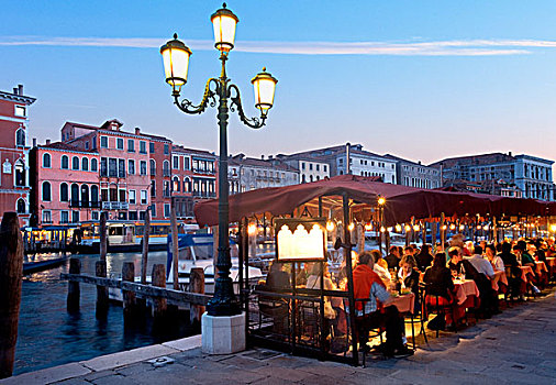 游客,街边咖啡厅,运河,大运河,威尼斯,威尼托,意大利