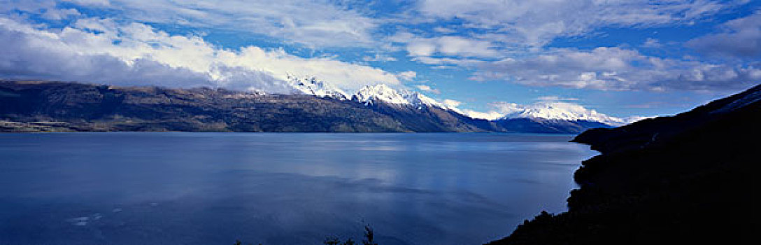 全景,云,上方,山峦,新西兰