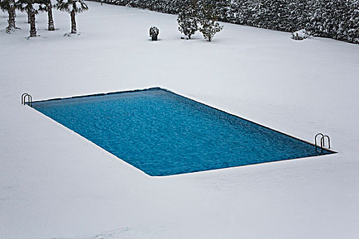 俯拍,游泳池,积雪,地点